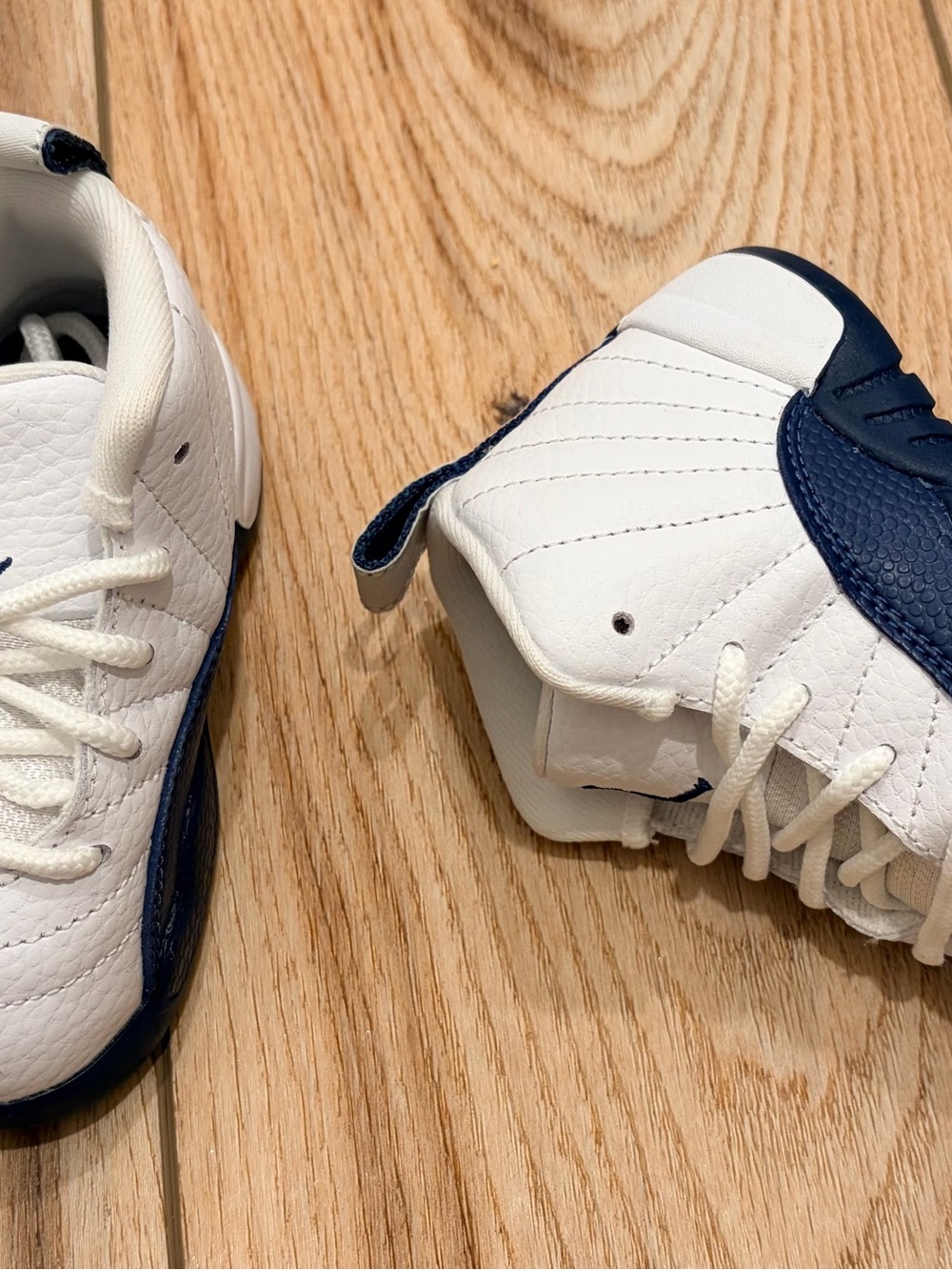 Kids White and Navy Lace-Up Sneakers - Comfortable Everyday Play Shoes